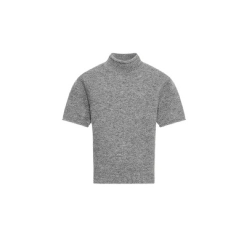 ZARA Soft Knit Short Sleeve Sweater Light Gray Minimalist Top Size M